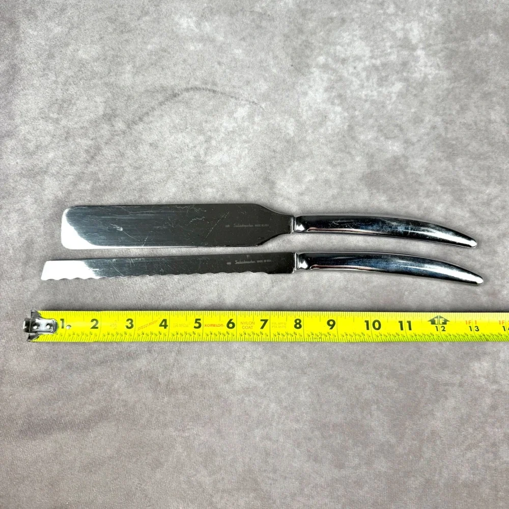 Saladmaster Stainless Steel Spatula Server Serrated Knife Set Made in USA 2pc